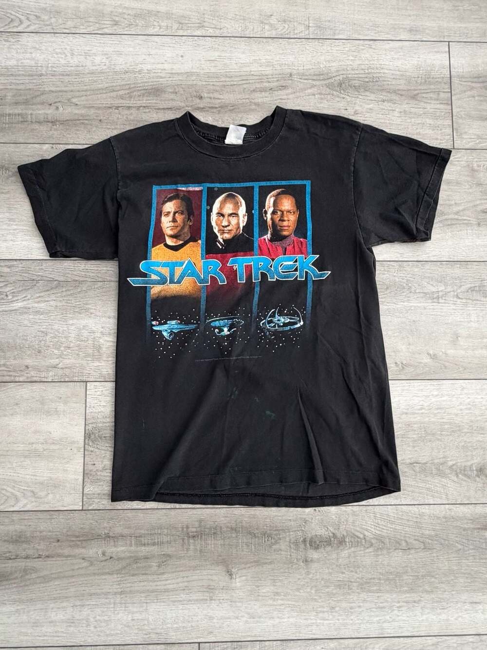 Vintage 1994 Star Trek T-Shirt Kirk Picard Sisko Winterland Black